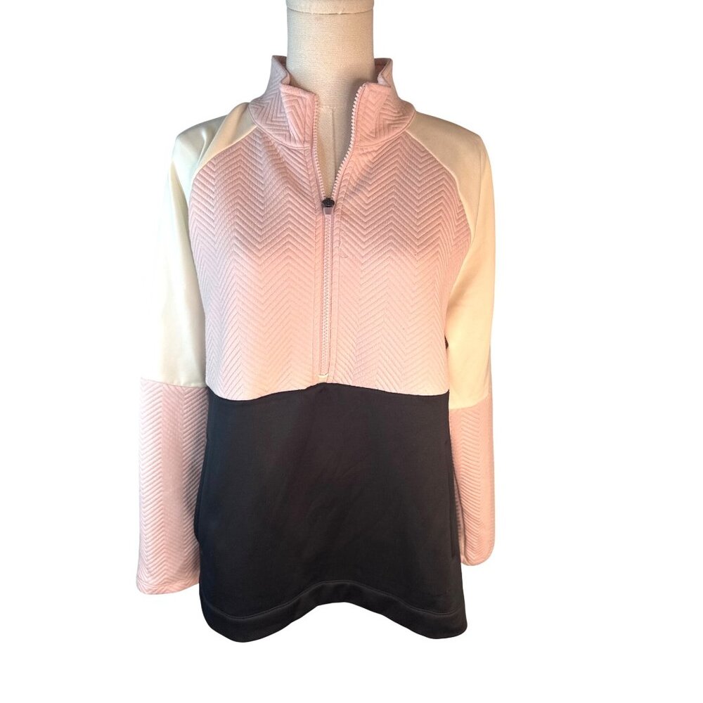 Talbots Medium Quilted M Colorblock Half-Zip Pink Black Pullover Sweater - Picture 2 of 14